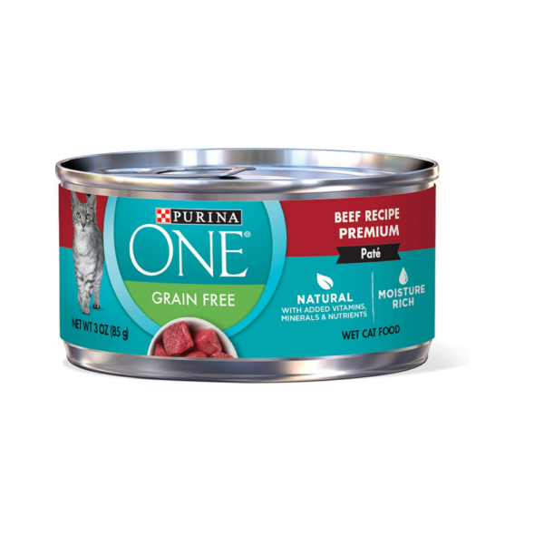 Purina ONE Natural, High Protein, Grain Free Pate Wet Cat Food, Beef Recipe – (24) 3 oz. Pull